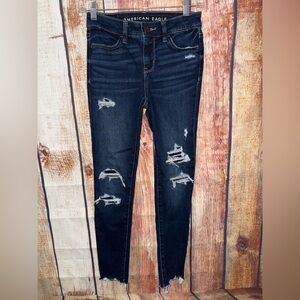American Eagle Women's Dark Blue Distressed Skinny Jeans Jeggings size 0 Short